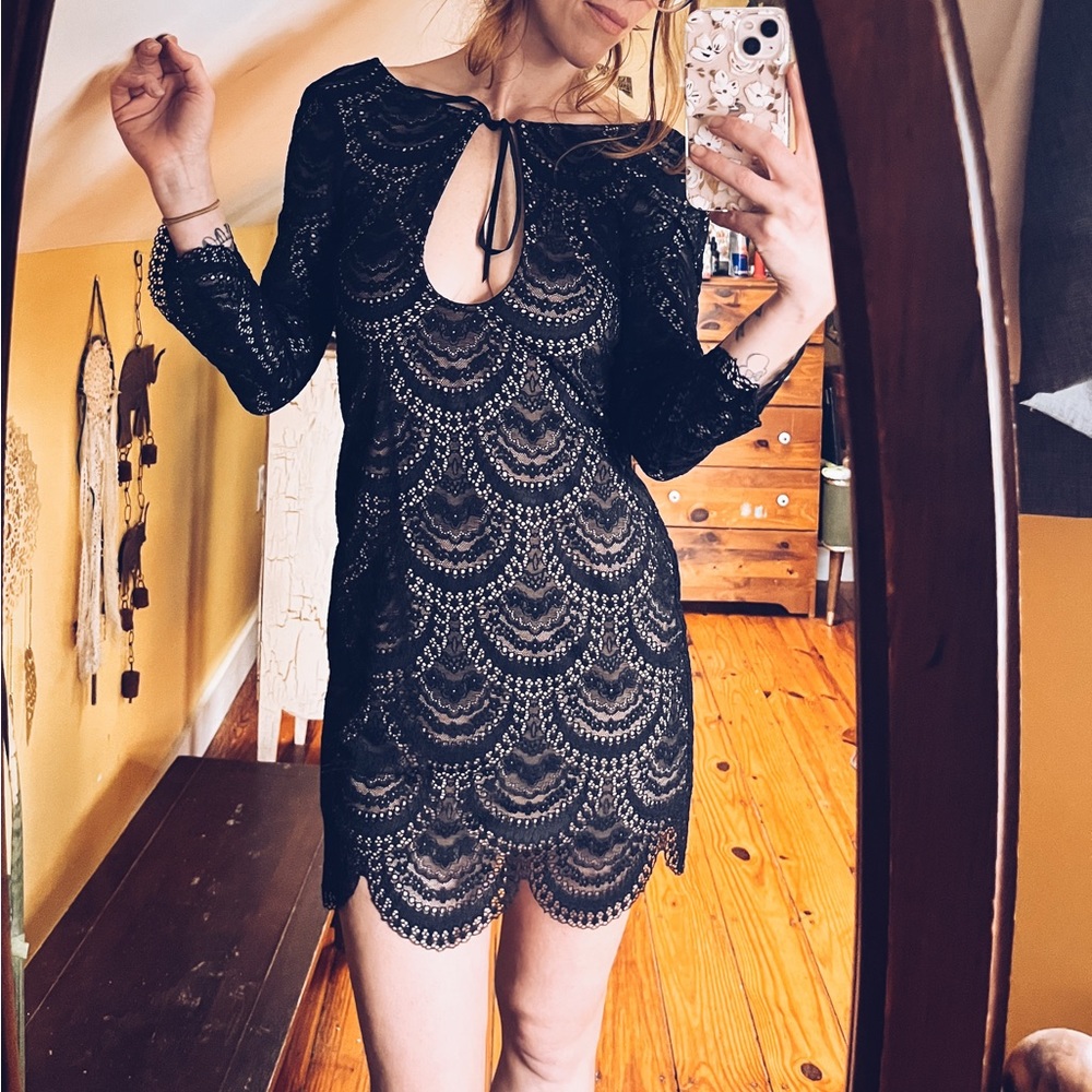NEW 🔥 For Love & Lemons Women XS Mini Dress Rosalita Black Lace Cocktail Party